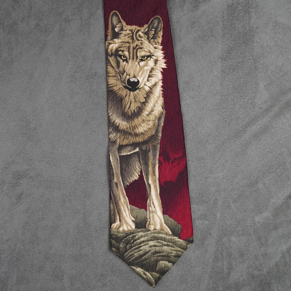 Reloj de pie vintage de especies en peligro de extinción con corbata de lobo para hombre animal vida silvestre años 90 Foto 3 de 4