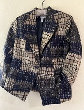 NEW Chicos Silk Blend Blazer Sz 1/US M Animal Snake Print Long Sleeve Lined b5