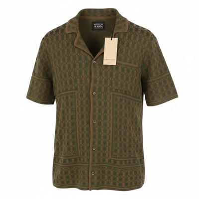 SCOTCH & SODA Herren Hemd M braun gemustert Jacquard Strick Knopfleiste Kurzarm *