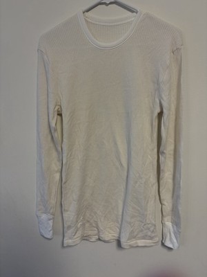 M&S Women s Small Wool Blend Long Sleeve Shirt Ribbed Ivory Crew Neck Soft Base
