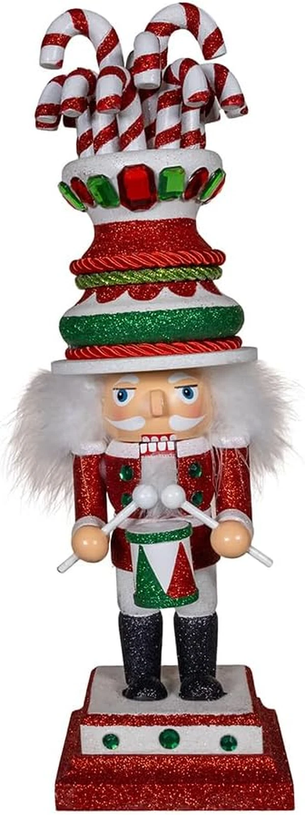 Kurt Adler 16-Inch Candy Cane Hat Nutcracker with Drum - Hollywood Collection