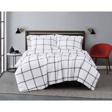 Full/Queen 3pc Printed Windowpane Comforter Set Charcoal Gray/White - Truly