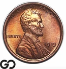 1919 Lincoln Cent Wheat Penny, Brilliant RED, Premium Quality Superb Gem BU++ RD