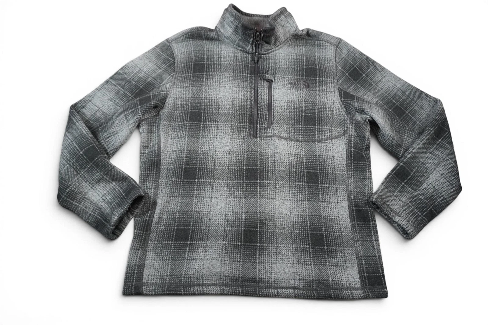 The North Face Pullover Mens Large Gray Plaid 1/4 Zip Fleece Thermal Hiking