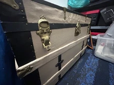 Flat Top Steamer Trunk Chest White Canvas Antique 1890's