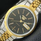 VINTAGE SEIKO 5 AUTOMATIC REFURBISHED JAPAN MENS BLACK DIAL WATCH a442104-a