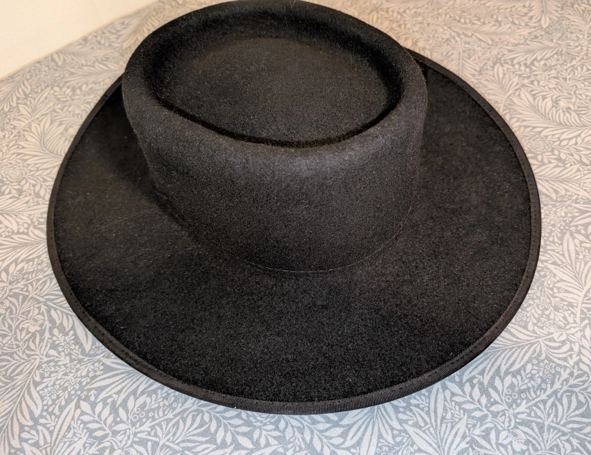 Sombrero plano Fedora de lana negro cabeza de 22 pulgadas