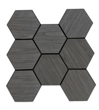 Chapa de madera hexagonal 3D nido de abeja recorte paneles de decoración de pared negro carbón 10 piezas
