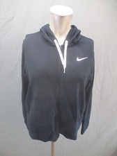 NIKE DRI-FIT Size M Womens Black Full Zip Drawstring Pocket Athletic Jacket 072