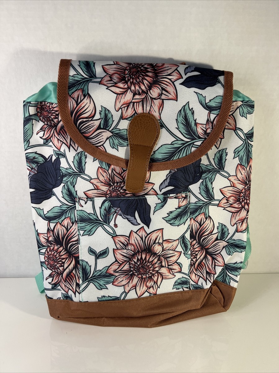 Fashionable Women's Mini Backpack New With Tags White Teal And Pink  Flowers