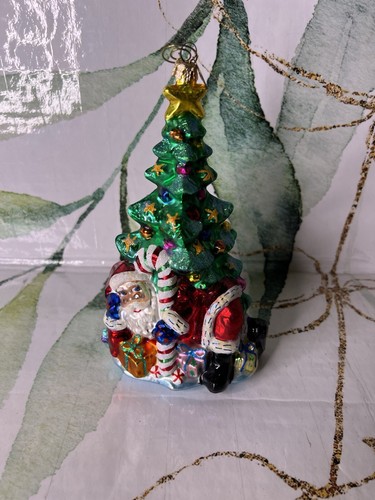 RADKO 'SANTA IN TREE-POSE' Large 7.5" glass ornament of Month Dec 2001