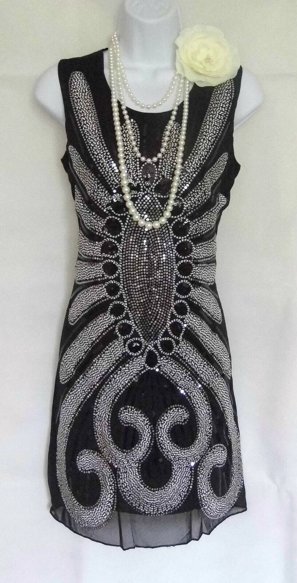 sachin and babi light blue dress SMihono Women's 1920s Flapper Dress Sequin Beaded Fringe Party Cocktail  Dresses / Women's Vintage Dresses Black 8 main image 0