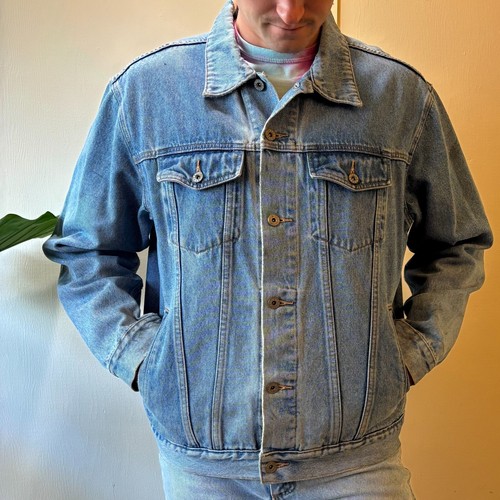 Vintage 90s Falls Creek Jean Jacket Mens Large Distressed Denim Pockets Denim - Picture 8 of 16