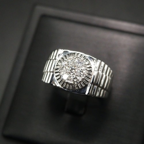 Men's Diamond Cluster Rolex Design Ring 18K White Gold, Real Diamond Ring - Picture 7 of 12