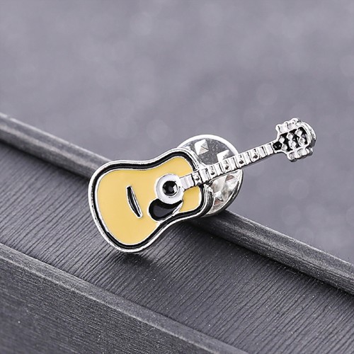 ACOUSTIC GUITAR TAN BLACK SILVER Enamel Pin Music Band Instrument Lapel Badge - Picture 2 of 3