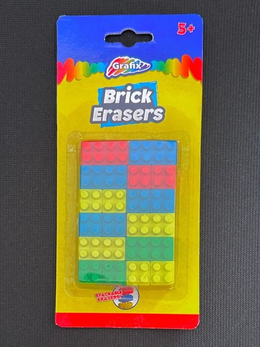 Rubber Erasers LEG0 STYLE Novelty Brick Shape Pack of 18 for School & Crafts
