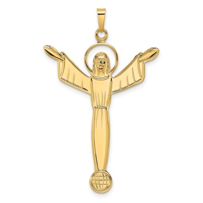 14k Yellow Gold Polished Solid Risen Christ Pendant for Women