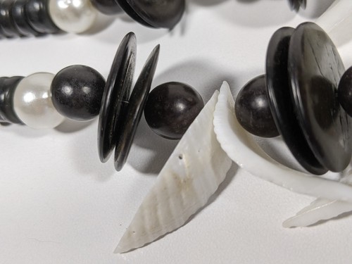 Wood And Shell Necklaces Brown Black Hand Created Statement 1970s 2 Piece Lot - Picture 11 of 15