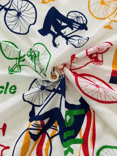 70s VTG Bike Novelty Fabric Bicycle Biker Primary Colors 3 Yds Red Blue Yellow - Picture 11 of 17