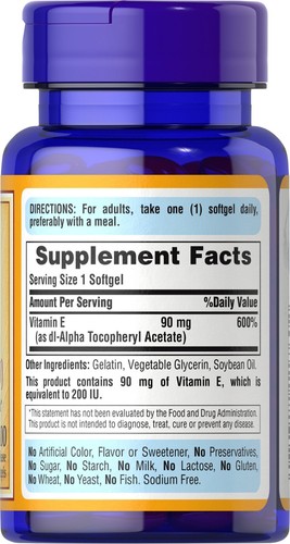 PURITAN'S PRIDE Vitamin E, 90mg (200iu) - 100 Softgel Capsules, Fast Free P&P - Picture 2 of 3