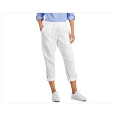 Nautica Womens White Roll Tab Utility Caspian Cargo Relaxed Pants Large (DY)