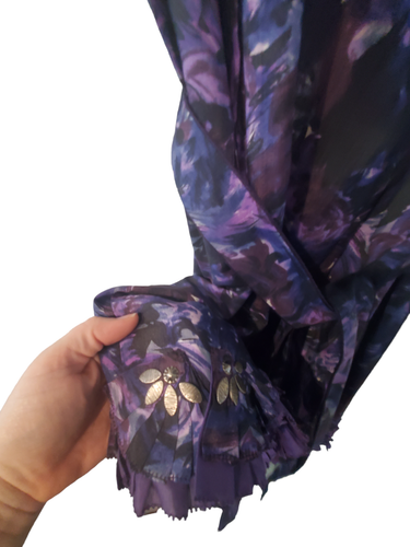 Rebecca Taylor dress womens size 8 purple floral silk belted - Picture 3 of 4