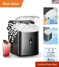 Effortless 34Lbs/24H Nugget Ice Maker: Soft Ice for Iced Coffee & Cocktails