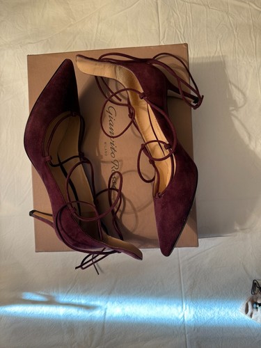 Gianvito Rossi Lexi Suede Lace-up Mid-heel Pumps In Royale | Size EU 38.5  - Picture 3 of 6