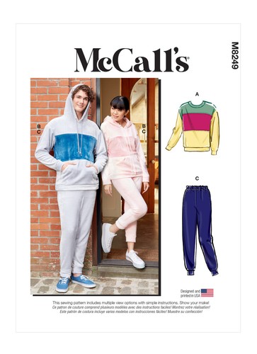McCall's Sewing Pattern M8249 Unisex Hoodie Sweatshirt Joggers Sizes SM-LG UC