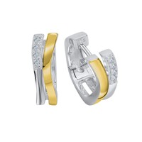 Creolen Ohrringe Silber 925 Rhodiniert Und Teilvergoldet Gelb Mit Zirkonia`S V