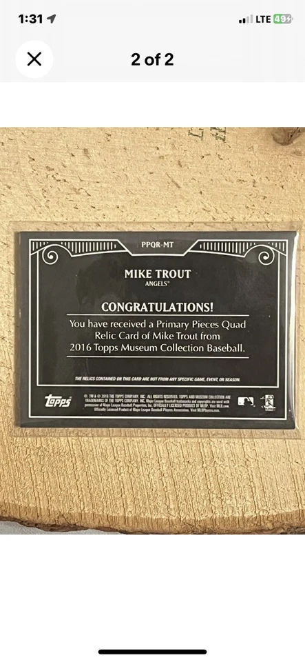 2016 Mike Trout Patch Card 46/75: Topps Museum Primary Pieces  - Image 2 of 2