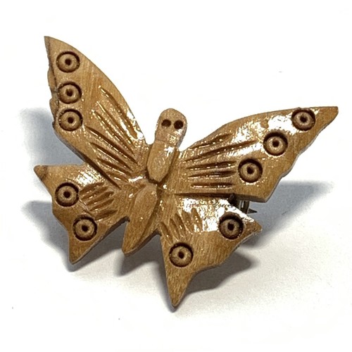 VINTAGE HANDCRAFTED Carved WOOD BUTTERFLY PIN Natural 1.5" - Picture 3 of 6