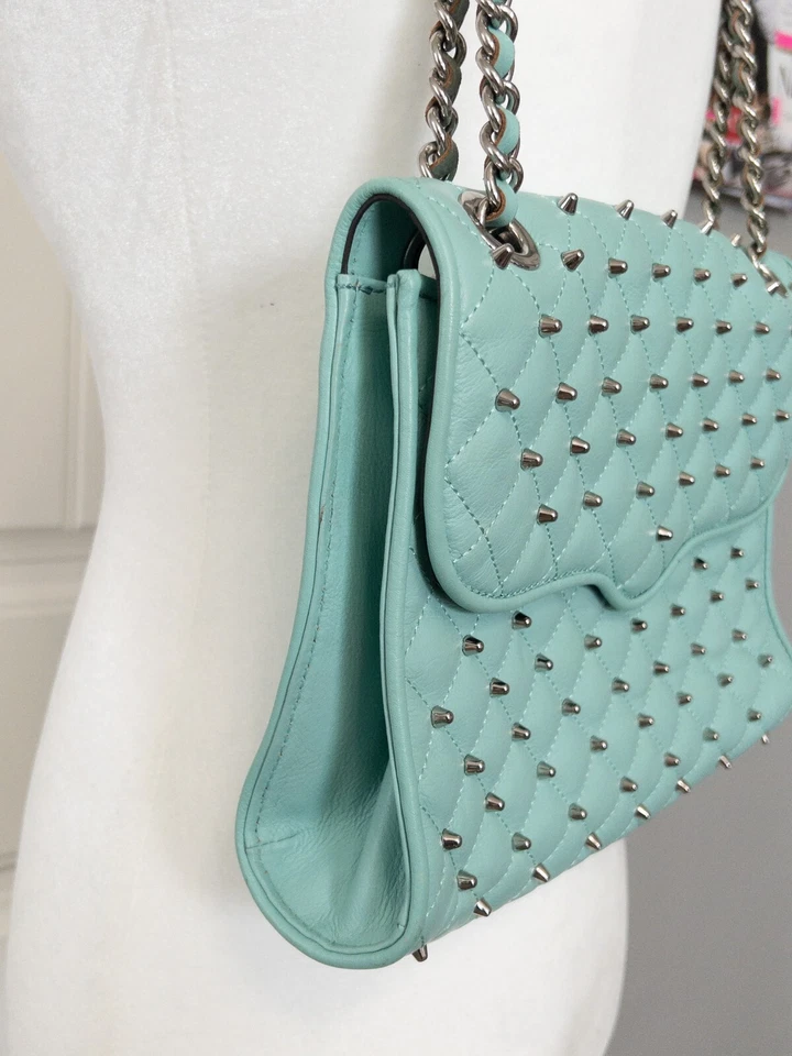 Bolso de Hombro Rebecca Minkoff Para Mujer Cuero Acolchado Verde Azulado - Elegante Cartera Bandolera Foto 4 de 4
