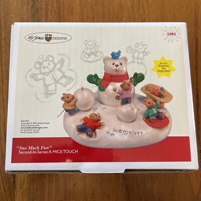 NEW Ed Seale Designs SNO MUCH FUN 6 Ornaments Set & Base A Mice Touch #2 2005