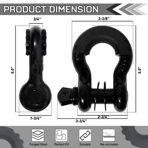 2x 3/4" D-Ring Shackles w/ Isolator Tow Strap Winch Off-Road SUV Truck Recovery - Picture 2 of 8