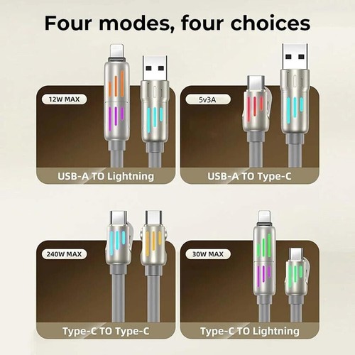 New Fast Charging USB Cable with LED – Zinc PD 4-in-1, Trendy & Multi-Compatible - Picture 9 of 24