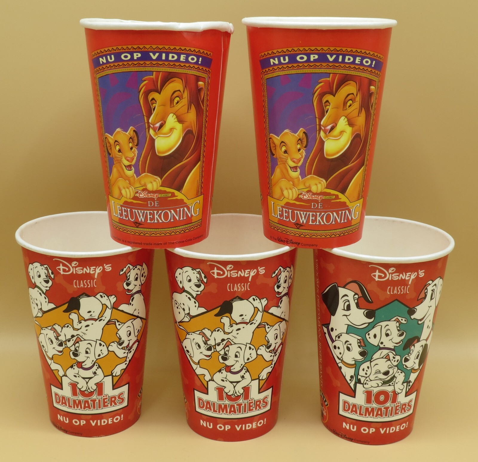 5 Coca-Cola DISNEY VIDEO paper cups, 1990's , unused 40cl / 10fl oz ...