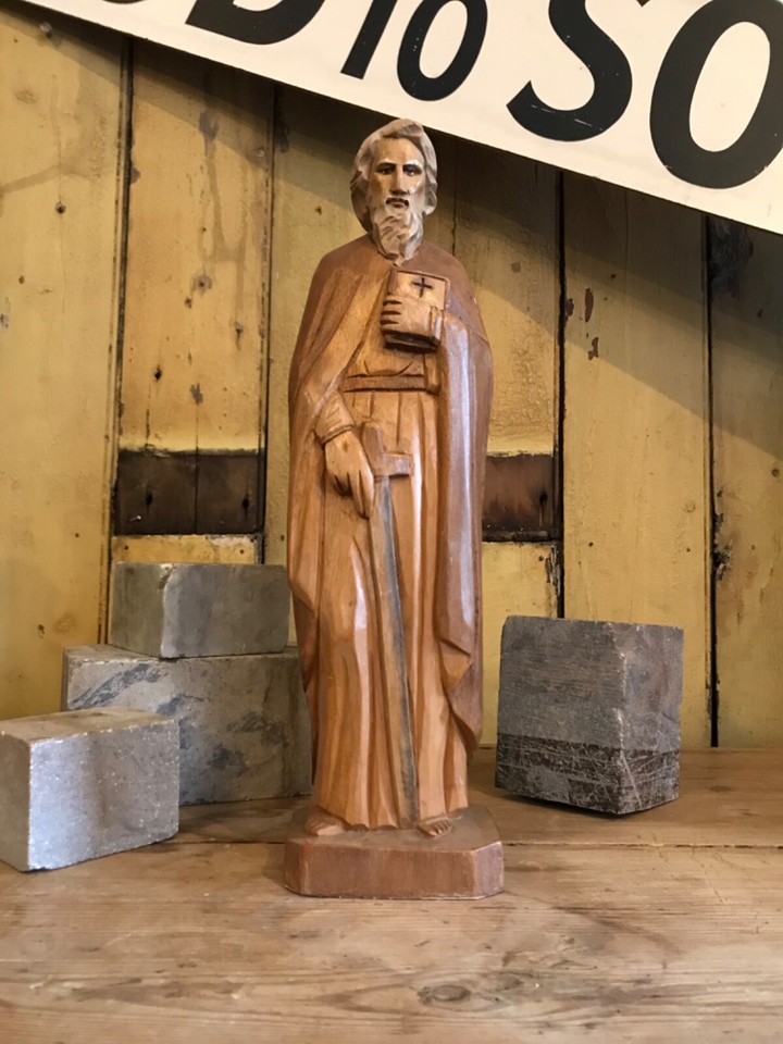 Vintage 1960's Carved Wooden Religious Statue Of Saint Paul St By CBC