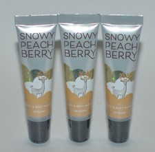 LOT OF 3 NEW BATH  BODY WORKS SNOWY PEACH BERRY LIP GLOSS SHINE BALM STICK