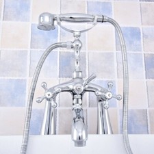 Deck Mount Polished Chrome Brass Bathtub Clawfoot Faucet Mixer Tap w/Hand Shower