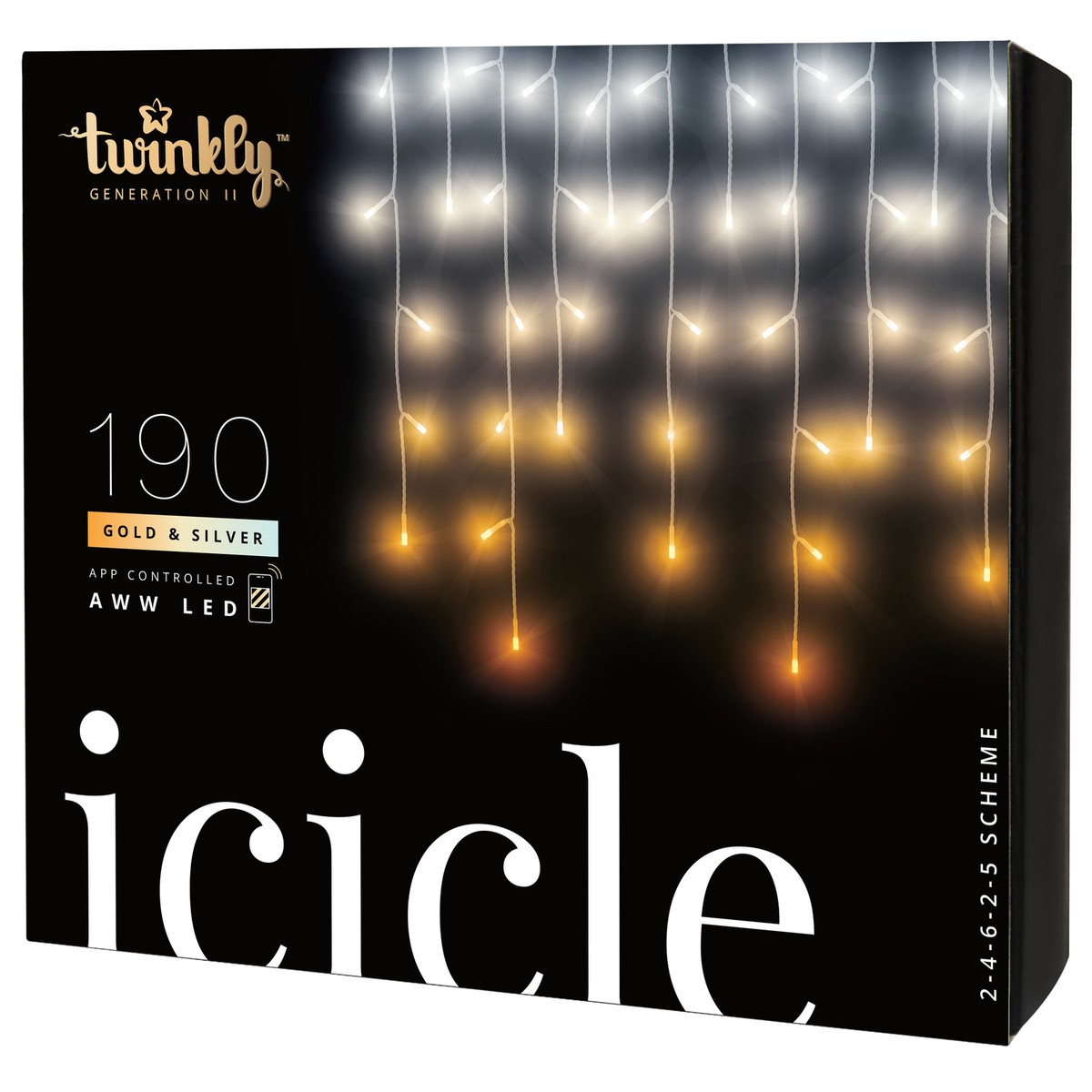 Twinkly Icicle Clear Wire Christmas Lights, Gold and Silver, 190