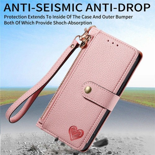 For iPhone 16 15 14 13 12 11 Pro Max RFID Zipper Leather Wallet Case Flip Cover - Picture 38 of 91
