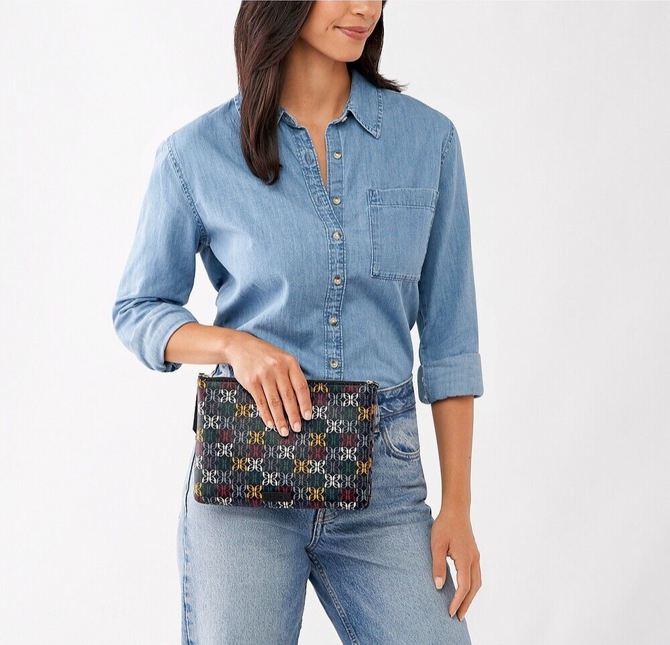 Fossil Devon Double Zip Crossbody Multicolor Logo PVC Fossil Devon Double Zip Crossbody Multicolor Logo PVC