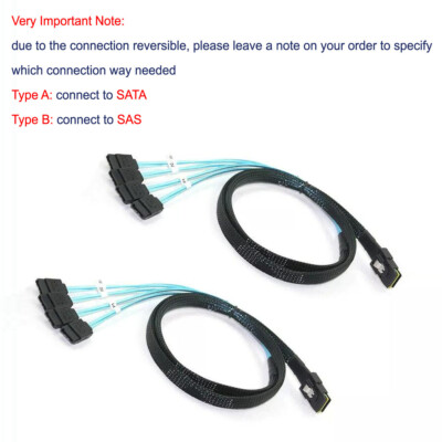2pcs Mini SAS SFF-8087 36-PIN to 4 SATA 7-PIN HD Splitter Breakout Cable 90cm  #