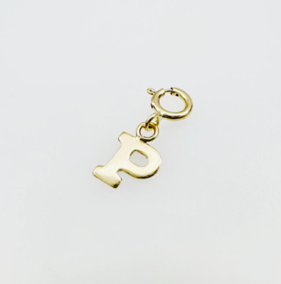 14K massiver Gelbgold Mini/sehr kleiner ''P'' Initiale Charm Anhänger mit Federverschluss
