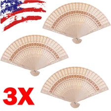 (3PCS) Natural Wood Large Lace Floral Folding Hand Held Chinese Fan NEW
