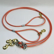 LOT OF 2 ORANGE CABLE LEAD LEASH SUPPLIES WORKING DOG 5' HEAVY DUTY CABLE 