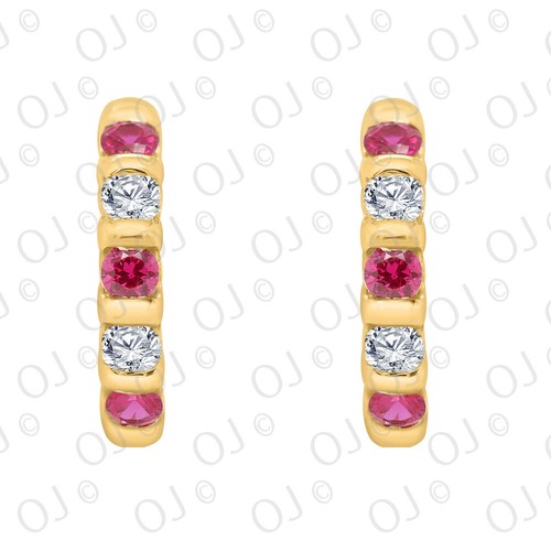 0.45ct Real Diamond & 2.9mm Ruby Hoop Earrings in 925 Sterling Silver - Picture 2 of 12