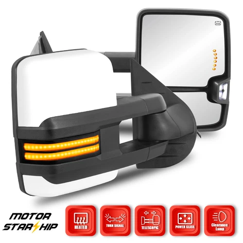 Pair White Painted Tow Mirrors Switchback for 2003-07 Chevy Silverado GMC Sierra