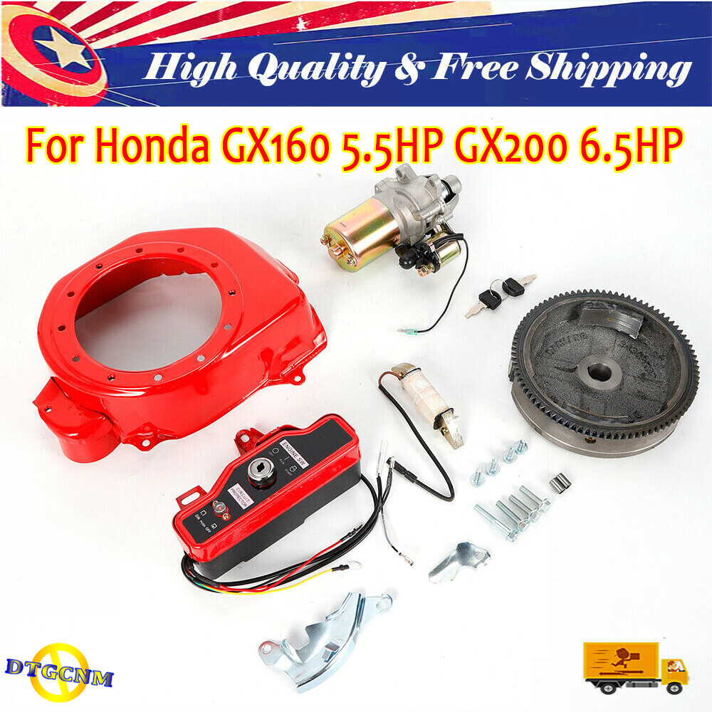 Gx160 Gx200 Electric Start Kit Starter Motor for Honda Flywheel Switch Fan Cover